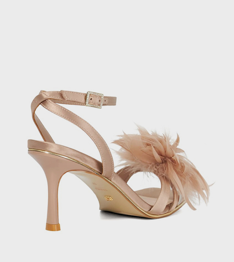 MIRABELLE Feather Corsage Dressy Heel Sandals