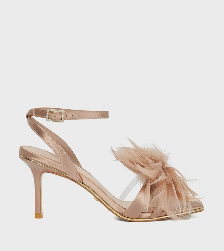 MIRABELLE Feather Corsage Dressy Heel Sandals