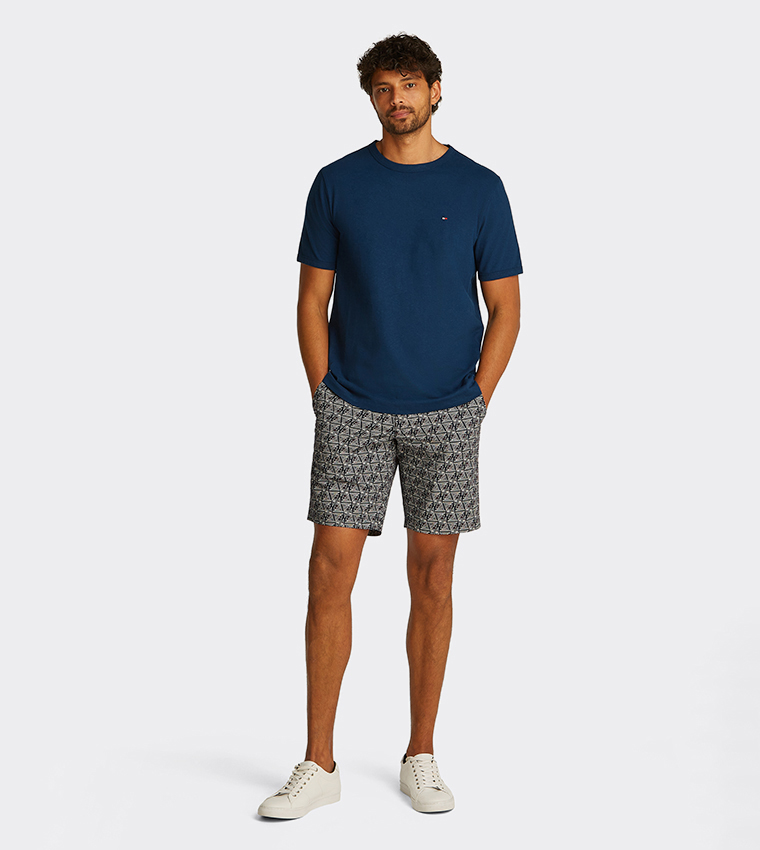Flag Detail Linen Crew Neck T-Shirt