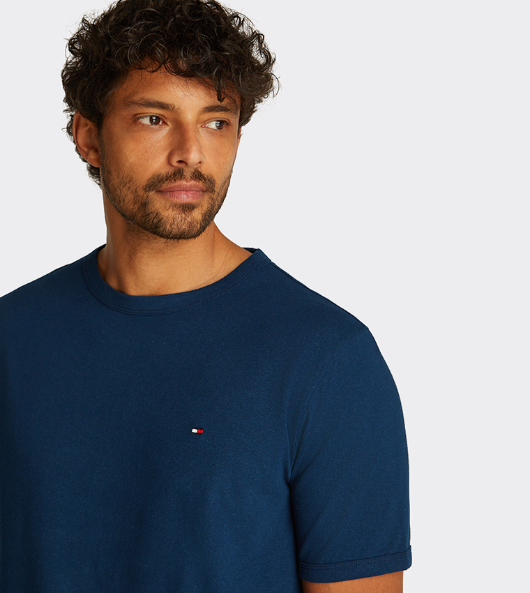 Flag Detail Linen Crew Neck T-Shirt