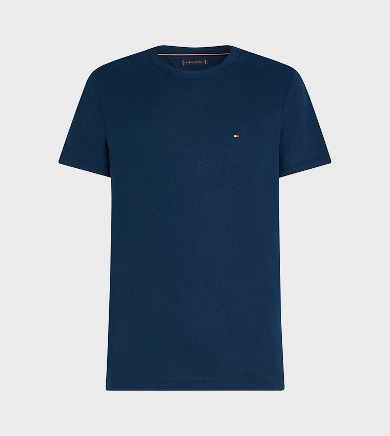 Flag Detail Linen Crew Neck T-Shirt