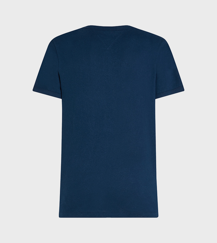 Flag Detail Linen Crew Neck T-Shirt