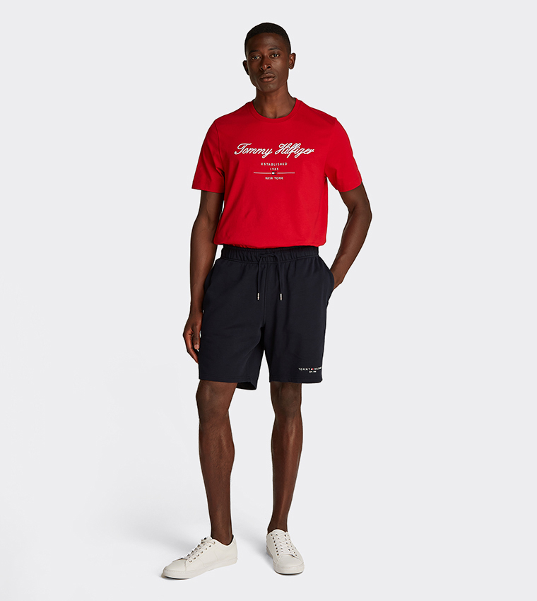Logo Embossed Drawstring Waist Shorts
