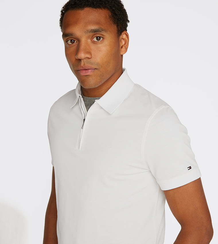 Logo Detail Zipper Neck Polo T-Shirt