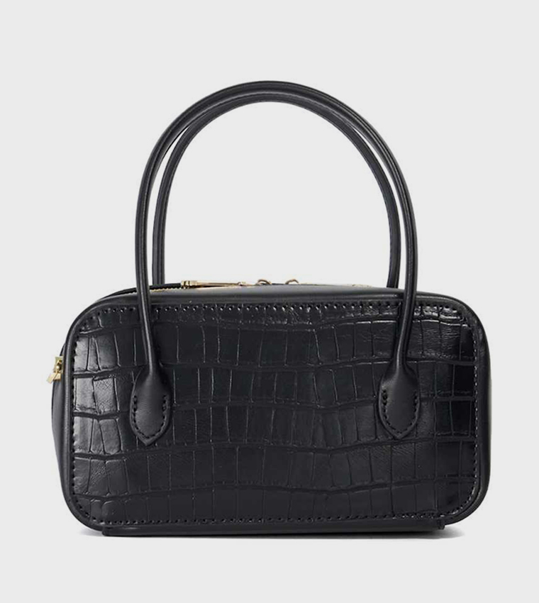 SONG Croc Textured Charmed Handheld Bag