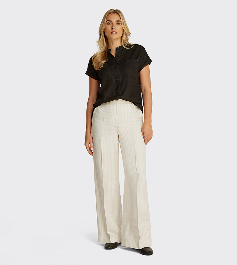 Striped Linen Wide Leg Pants