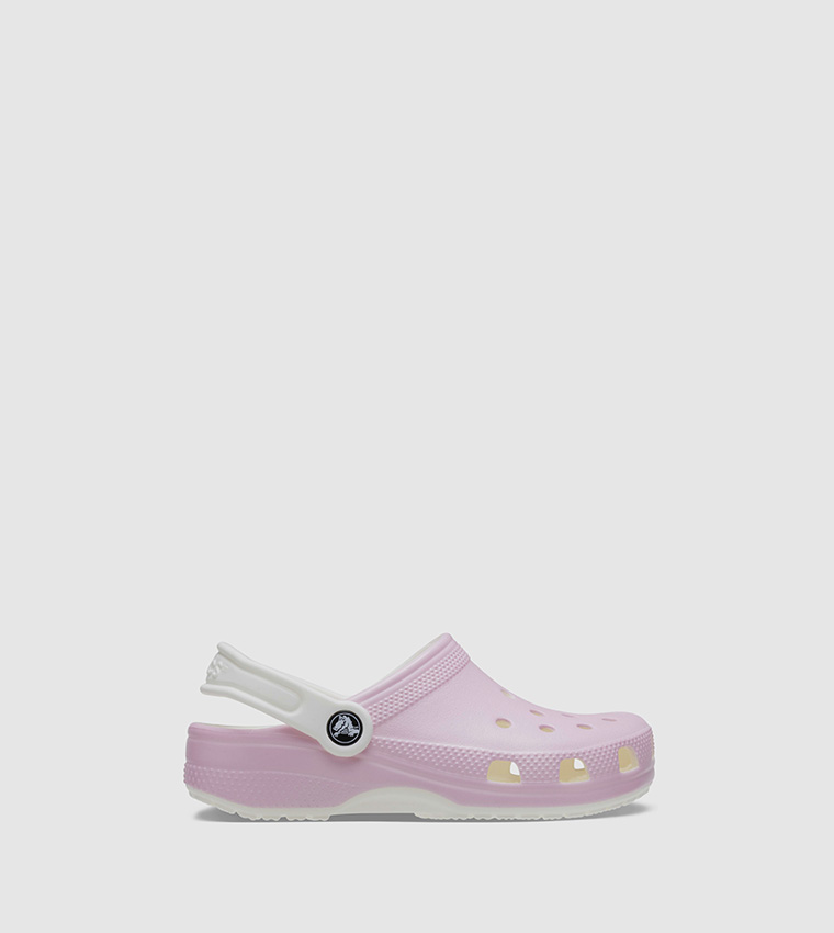 Pink and store white crocs