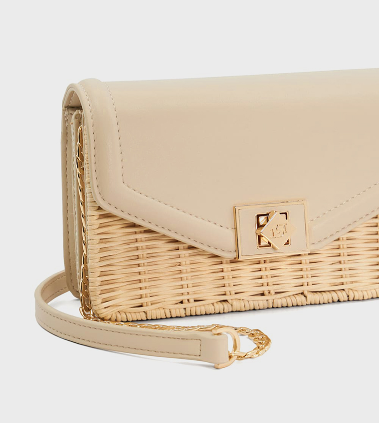 DASSIA Twist Lock Straw Crossbody Bag