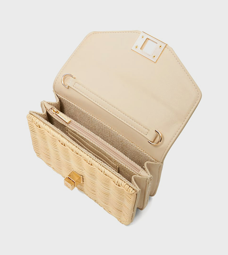 DASSIA Twist Lock Straw Crossbody Bag