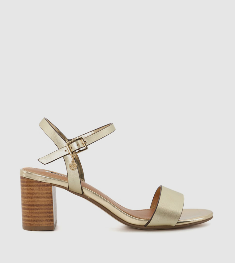 JELLY Metallic Buckle Closure Block Heel Sandals
