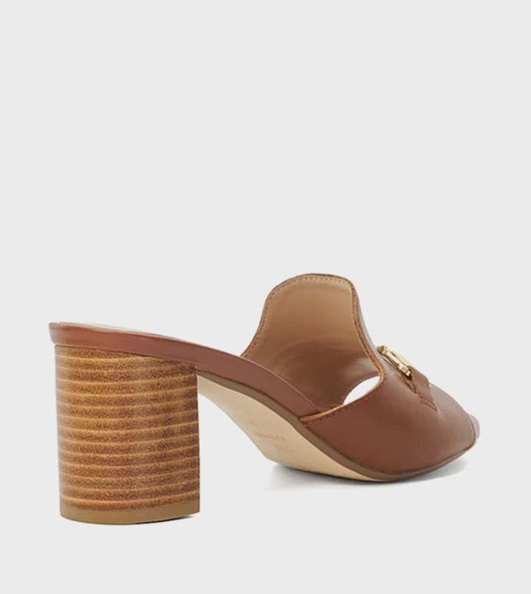 Buy Dune London JOANNE Metal Detail Block Heel Sandals In Tan