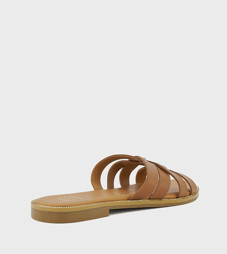 Tan strappy hot sale flat sandals