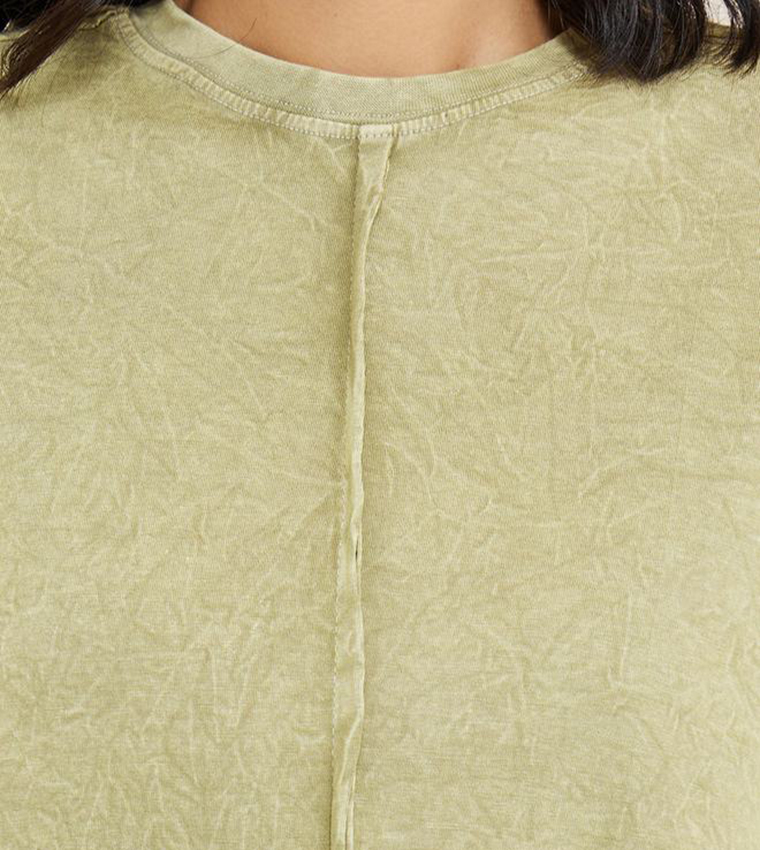 Oversized Exaggerated Sleeves Washed T-Shirt with Exposed Seam