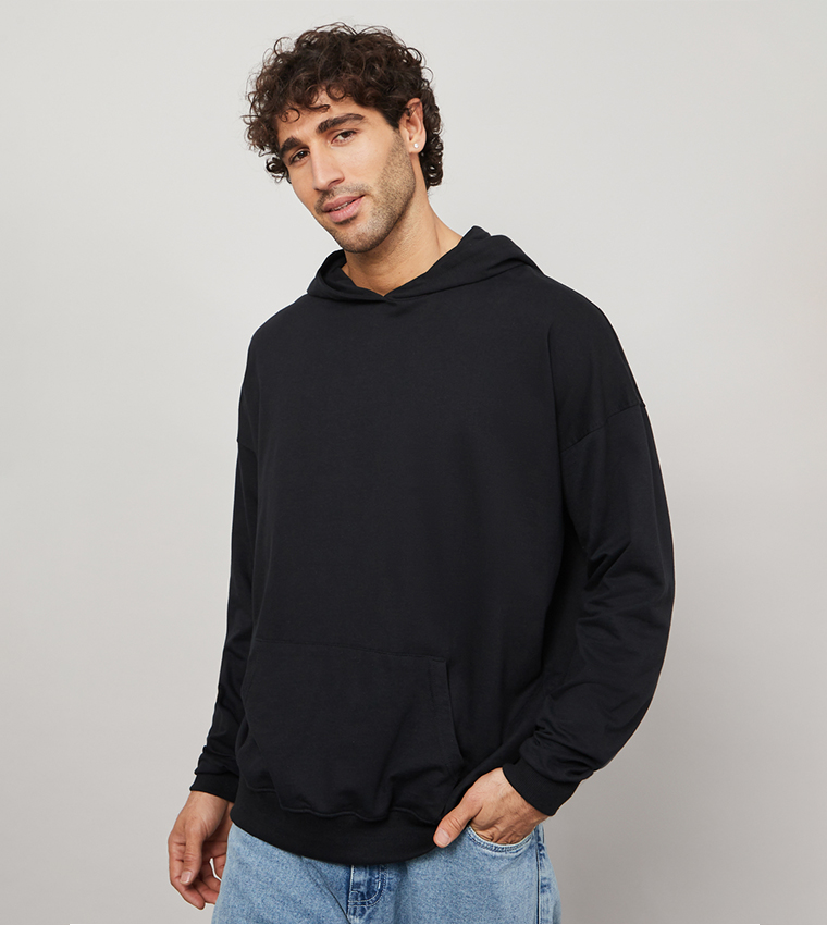 black hoodie with front pocket