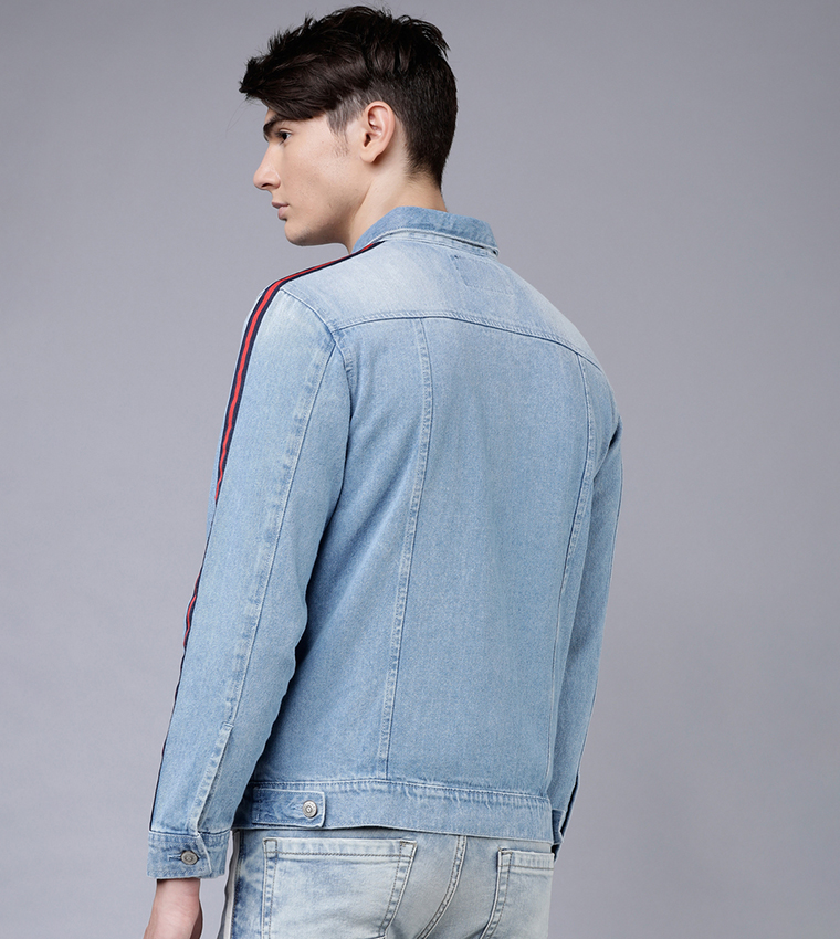 Denim fashion jacket with side stripe