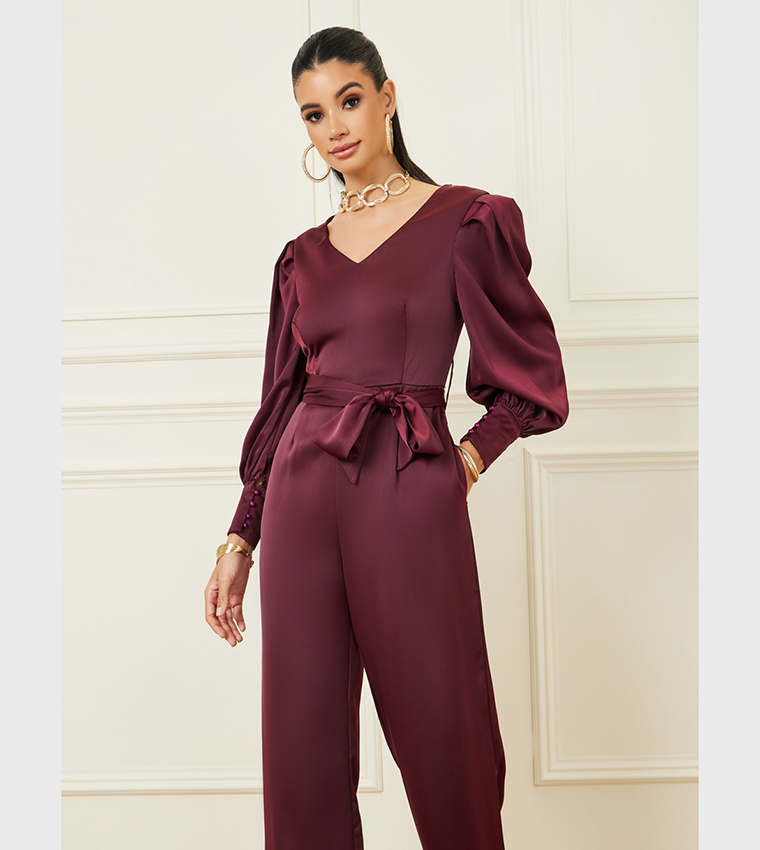 Burgundy satin jumpsuit online