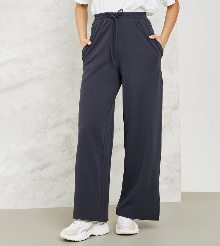 Wide Leg Sweatpants with Side Slit