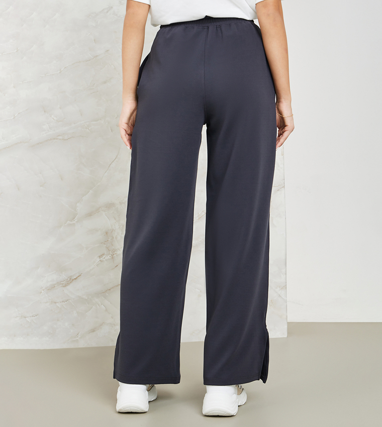 Wide Leg Sweatpants with Side Slit