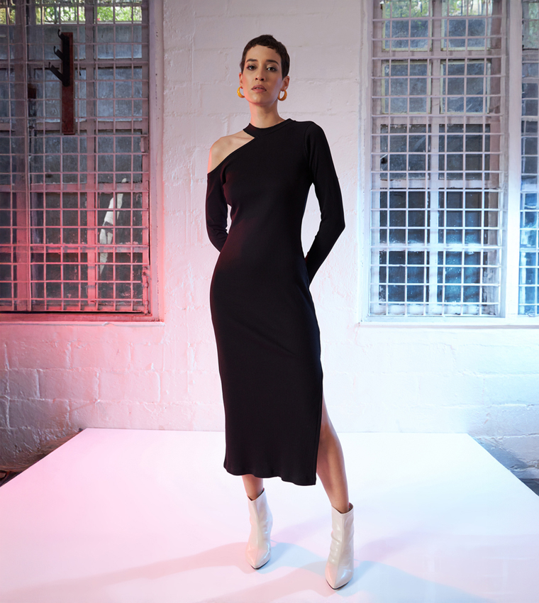 sassafras black dress SASSAFRAS Black Asymmetric Neck Velvet Maxi Dress  Myntra International