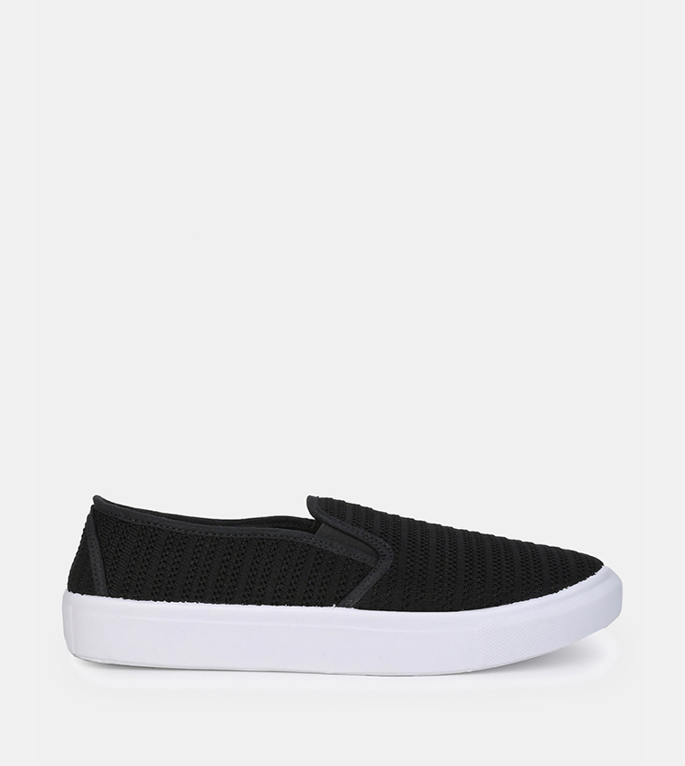 Buy Styli Textured Knitted Comfort Slip On Shoes In Black | 6thStreet ...