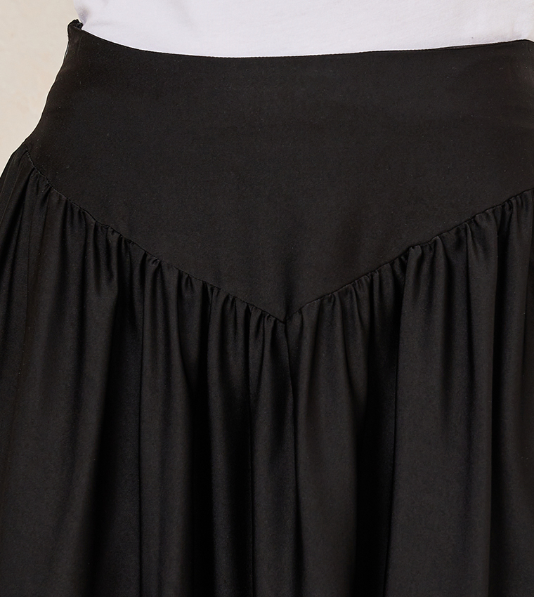 Gathered Waistband Detail A-Line Maxi Skirt