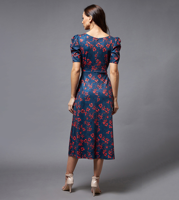 Floral Print Wrap Midi Dress