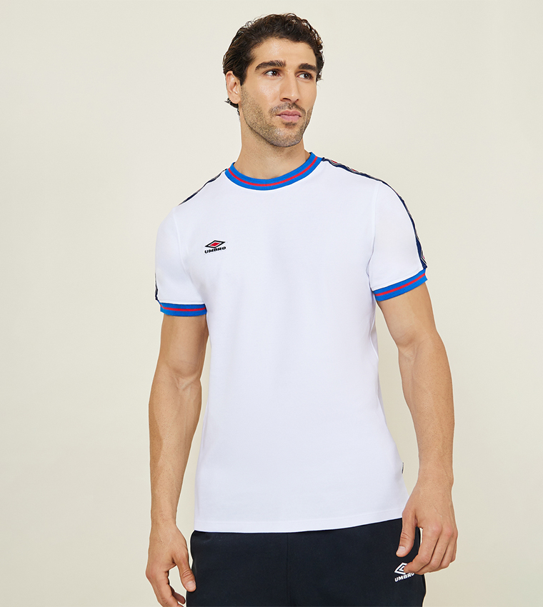 Buy Umbro Infilled Tape Short Sleeves Active T Shirt In White - Main Image