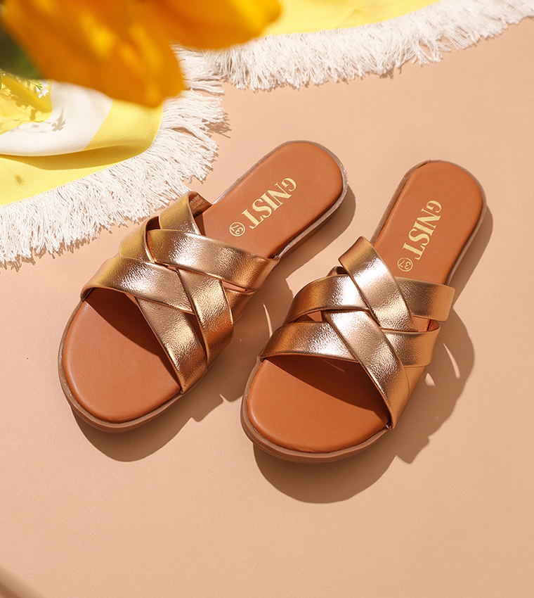 Metallic Strap Flat Sandals