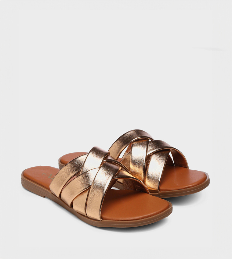 Metallic Strap Flat Sandals