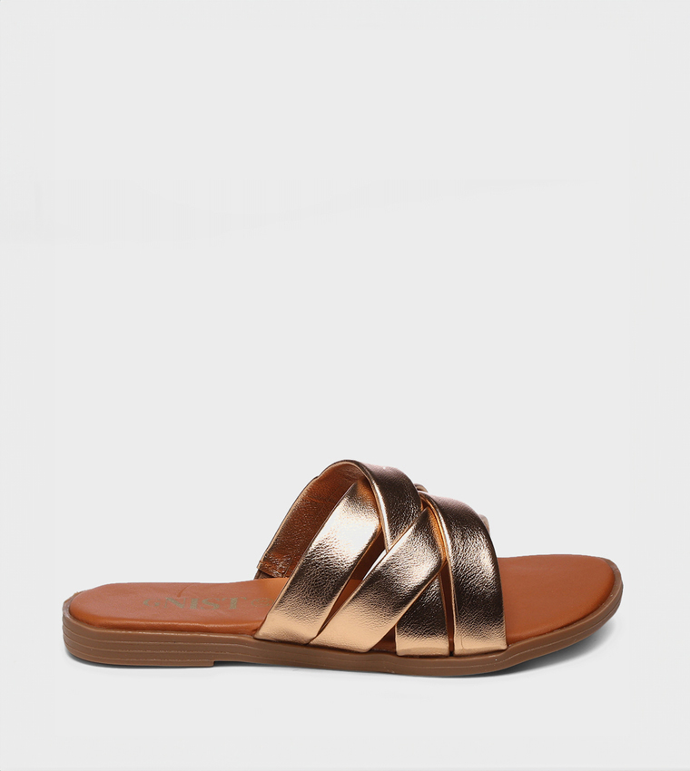 Metallic Strap Flat Sandals