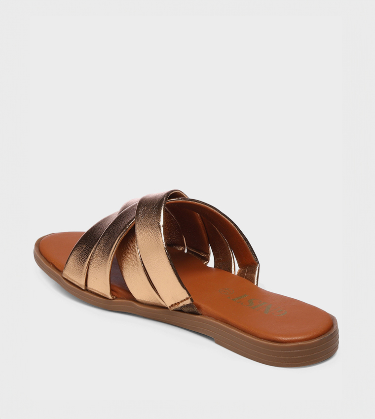 Metallic Strap Flat Sandals