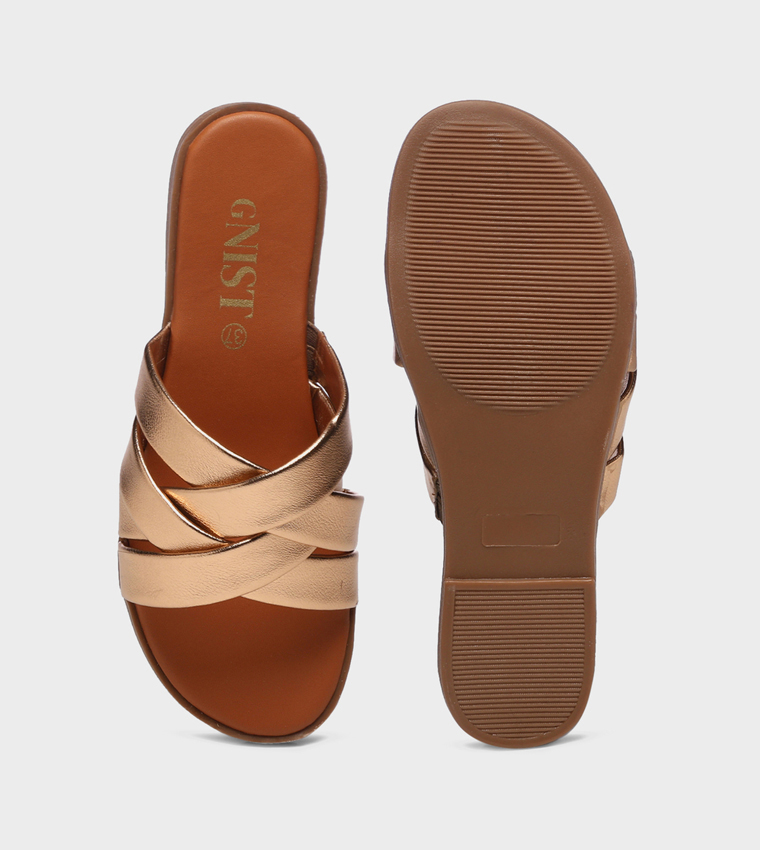 Metallic Strap Flat Sandals