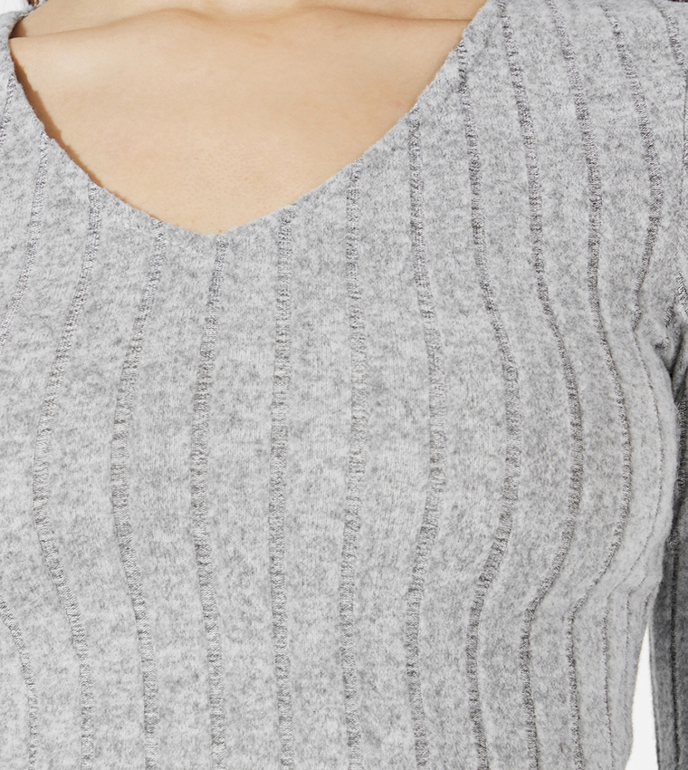 Ribbed V-Neck Bodycon Midi Dress