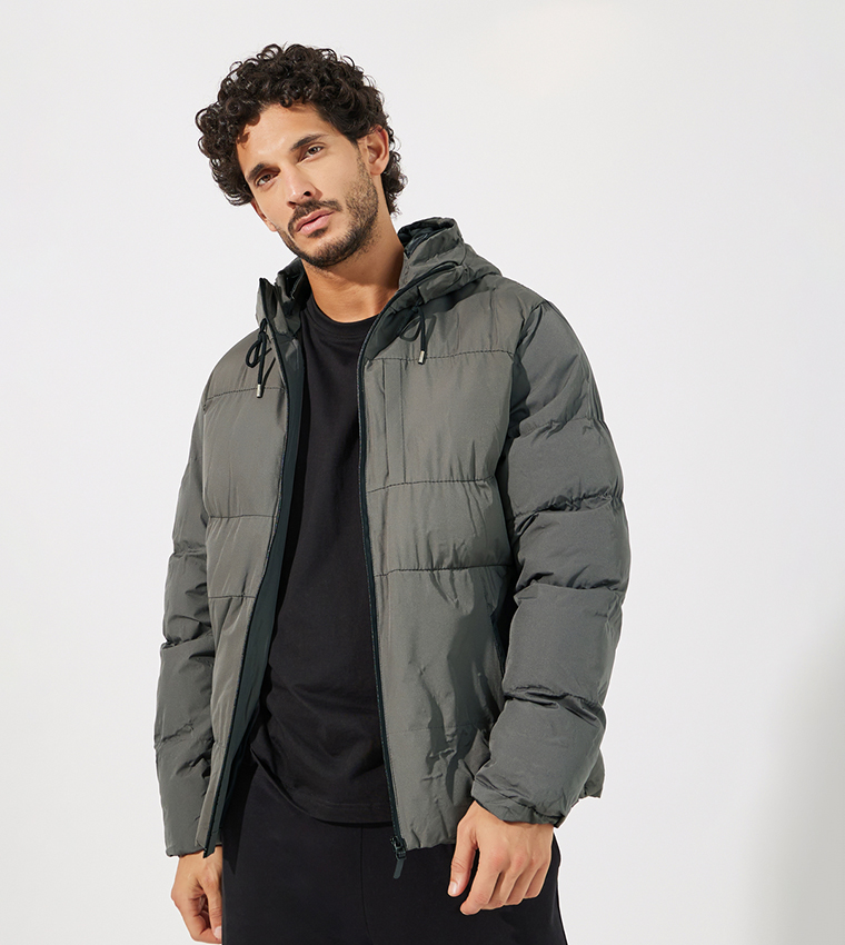 Buy Styli Hooded Heavy Puffer Jacket In Grey 6thStreet Saudi Arabia