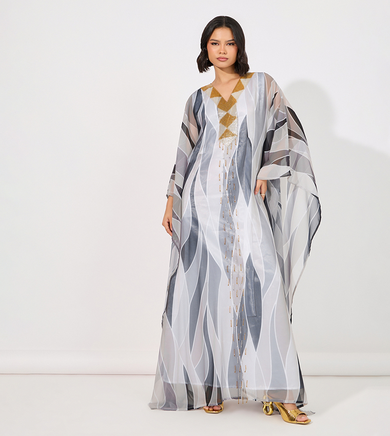 Abstract Print Georgette Farasha Kaftan