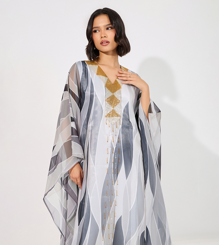 Abstract Print Georgette Farasha Kaftan