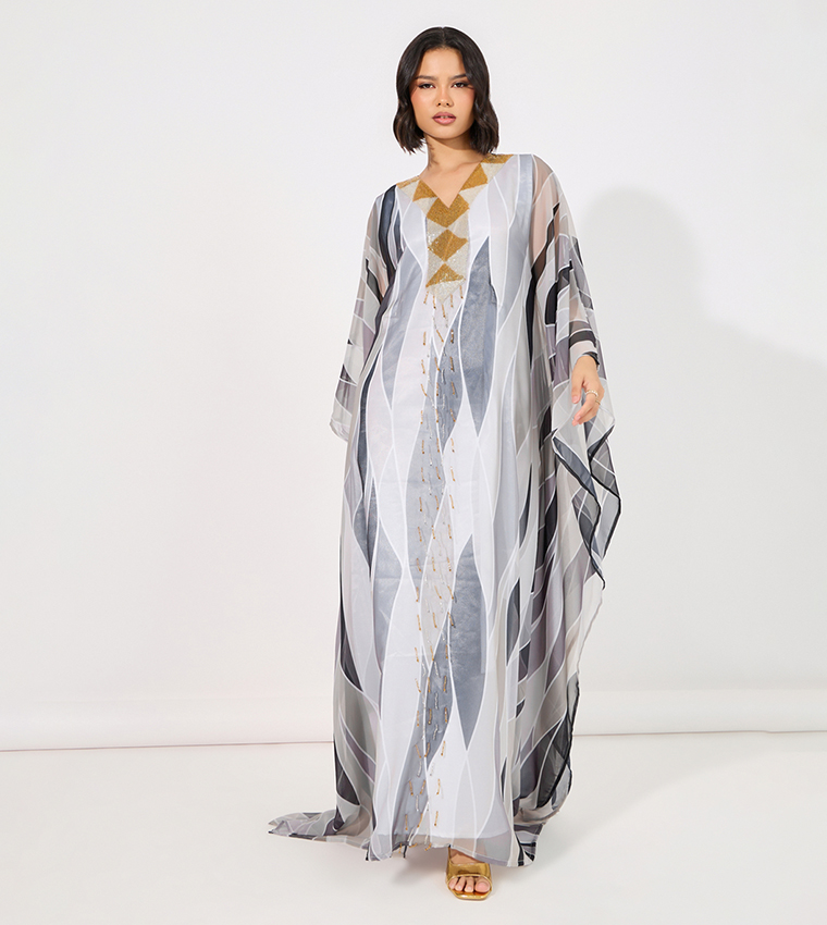 Abstract Print Georgette Farasha Kaftan