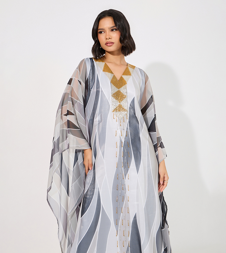 Abstract Print Georgette Farasha Kaftan