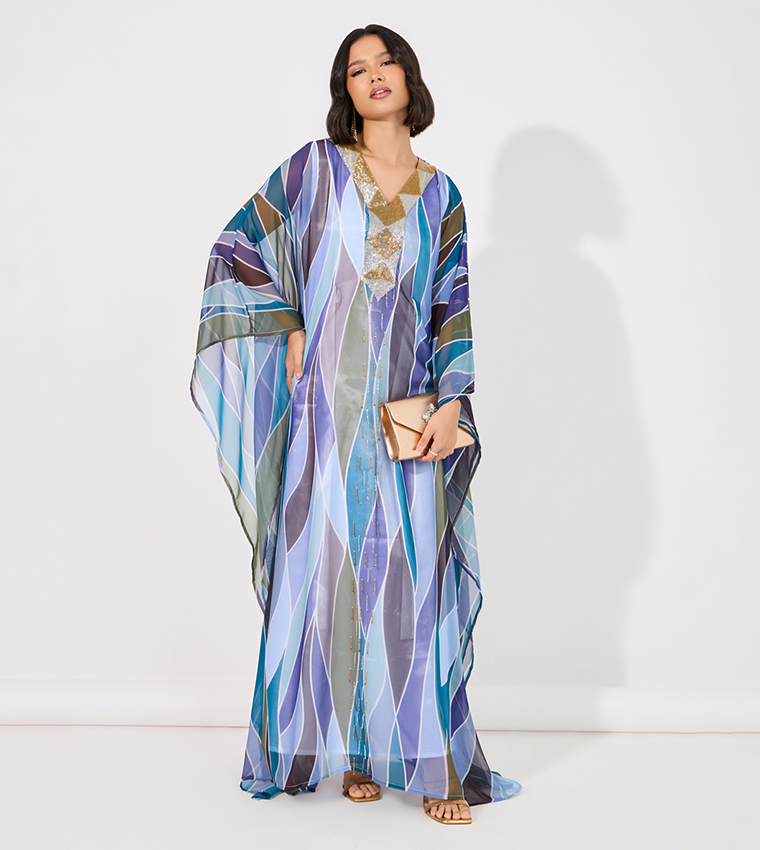 Abstract Print Georgette Farasha Kaftan