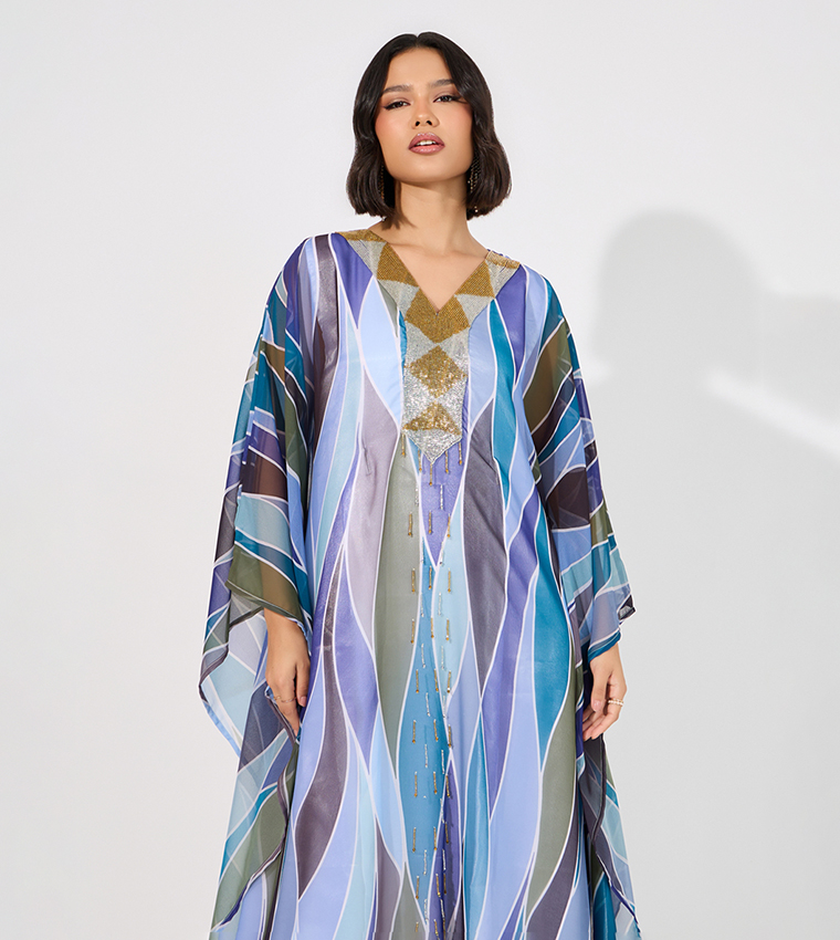 Abstract Print Georgette Farasha Kaftan