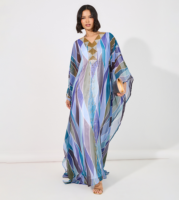 Abstract Print Georgette Farasha Kaftan