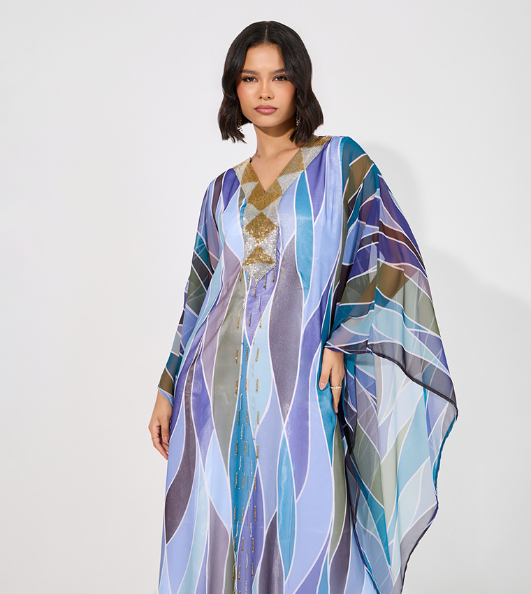 Abstract Print Georgette Farasha Kaftan