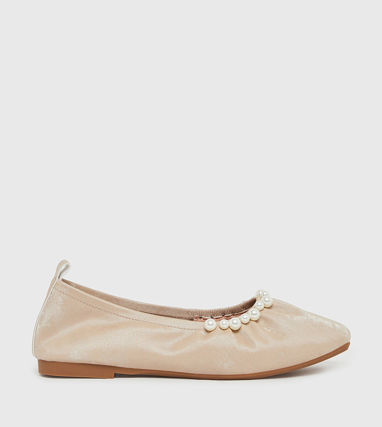 Faux Pearl Embellished Ballerinas