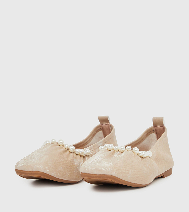 Faux Pearl Embellished Ballerinas