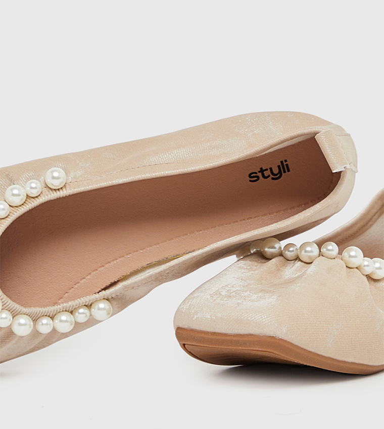 Faux Pearl Embellished Ballerinas