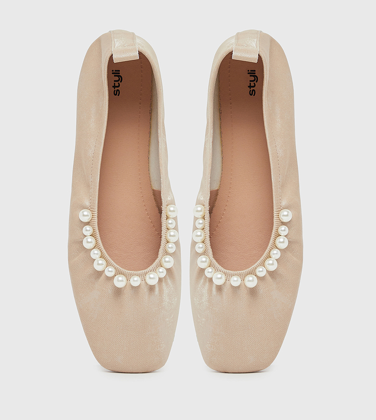 Faux Pearl Embellished Ballerinas