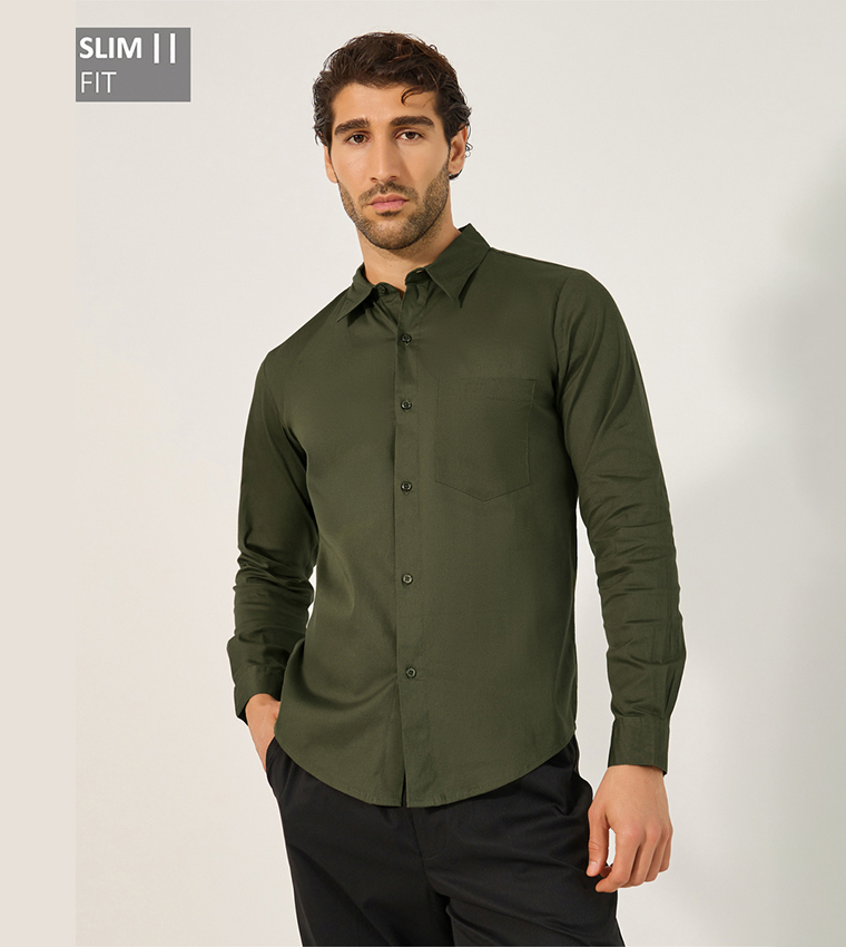Chest Pocket Spread Collar Long Sleeves Shirt