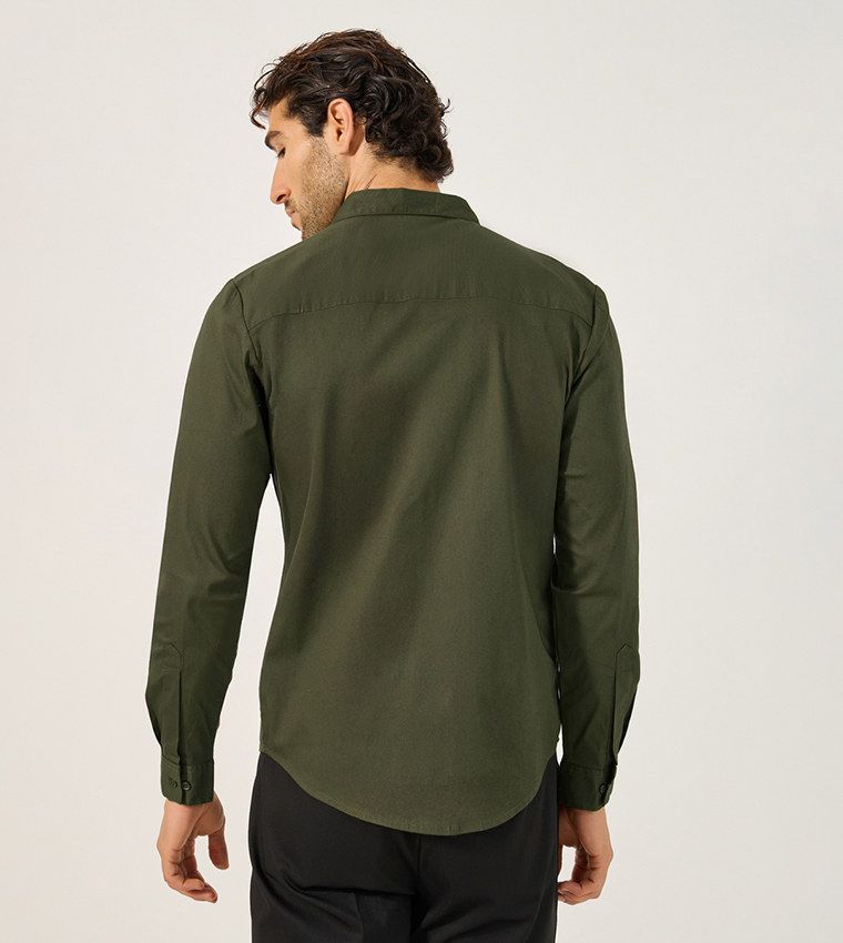 Chest Pocket Spread Collar Long Sleeves Shirt