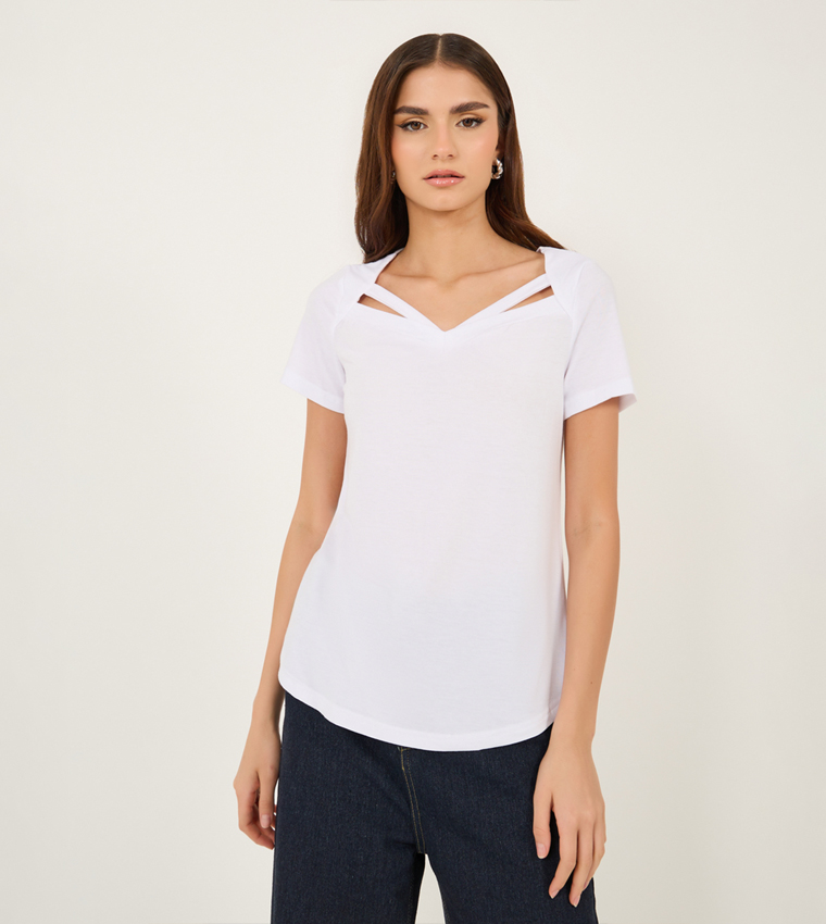 Solid Regular Fit Top with Cut-Out Detail