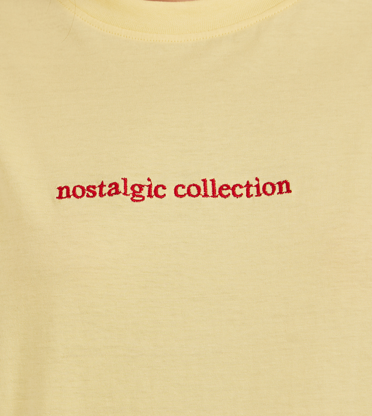 Embroidered Slogan Crew Neck Oversized T-Shirt